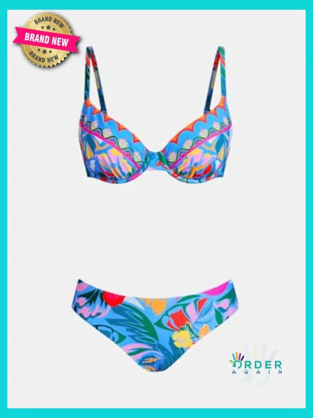 Bikini Set V Wire Underwire Push Up Mid Rise Back Hook Adjustable Straps